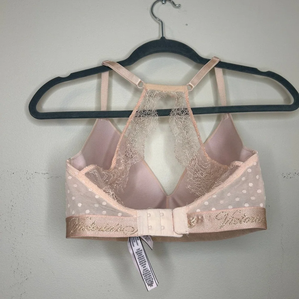 Victoria's Secret Pink T-Shirt Lightly Lined Wireless‎ Lace Bra 32DDD Pink